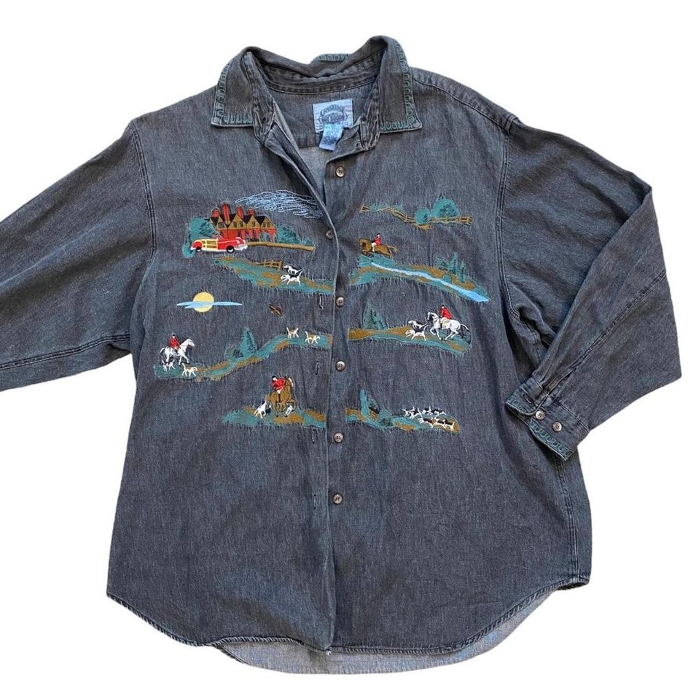 Vintage 90s mens embroidered button up in perfect condition
